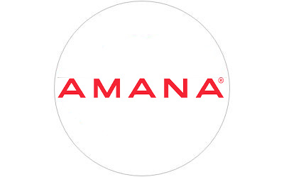 Amana Brand logo in a white circle with thin grey outline